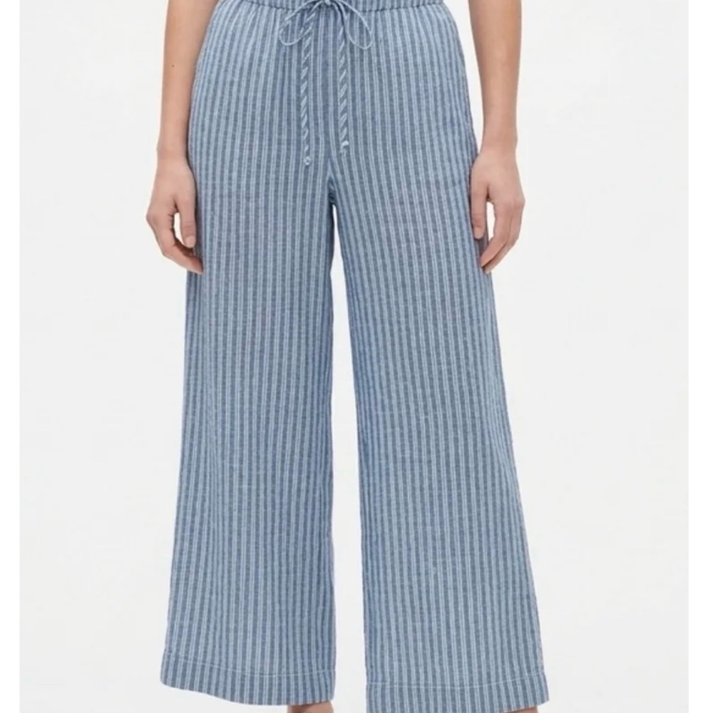 Old Navy High Rise Wide Leg Linen Blend Pants - Light blue & white stripe